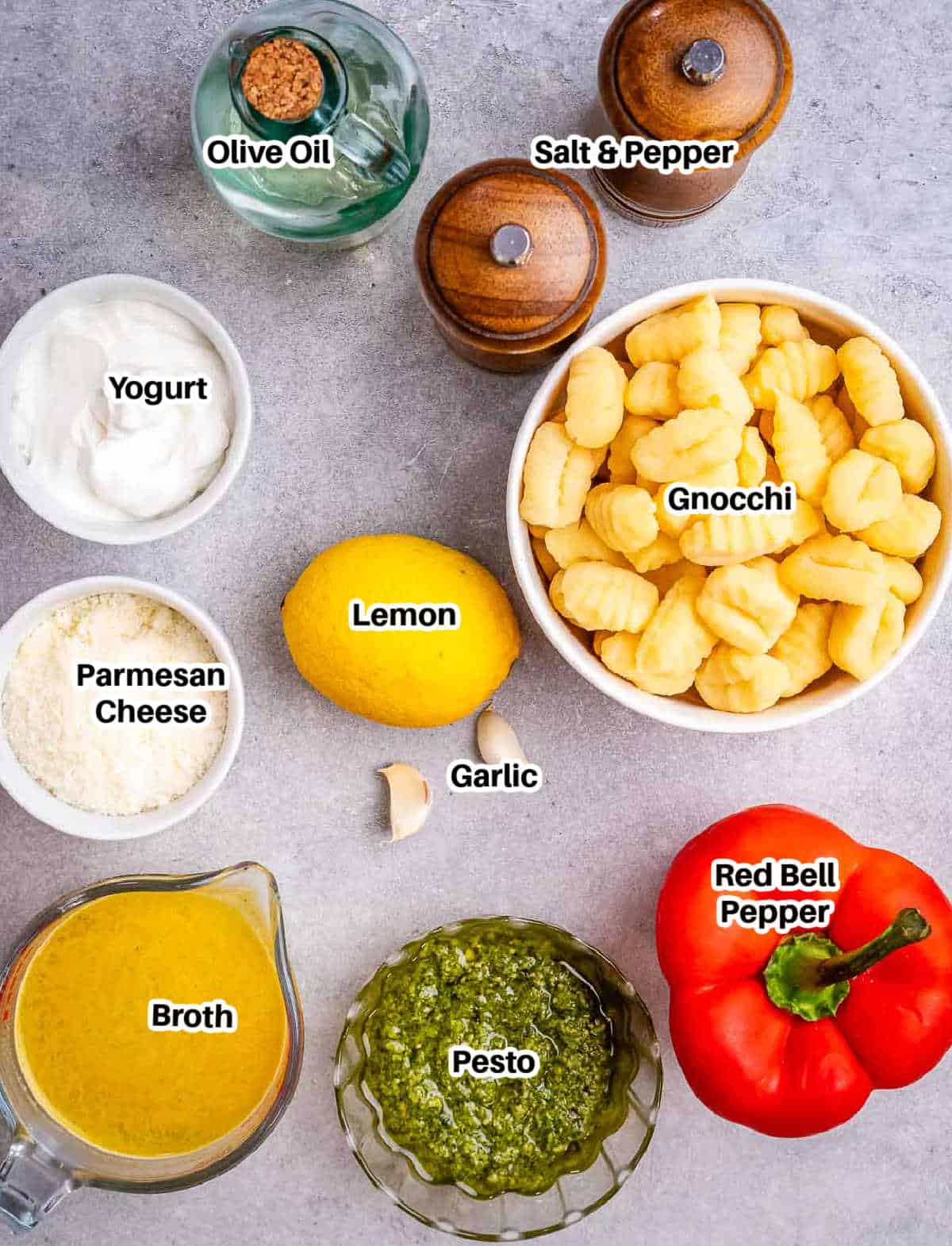 ingredients for pesto gnocchi.