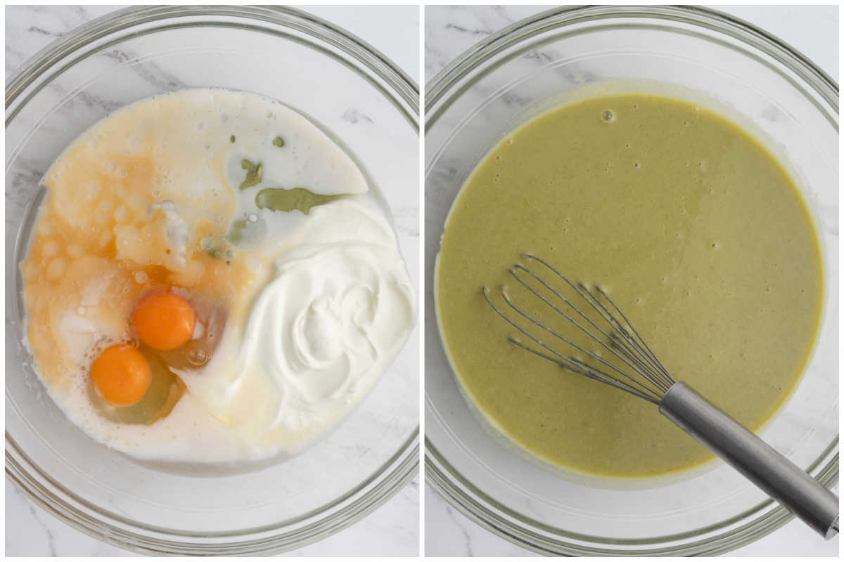 process shot to mix the eggs, yogurt, oil, and pistachio butter in a bowl.