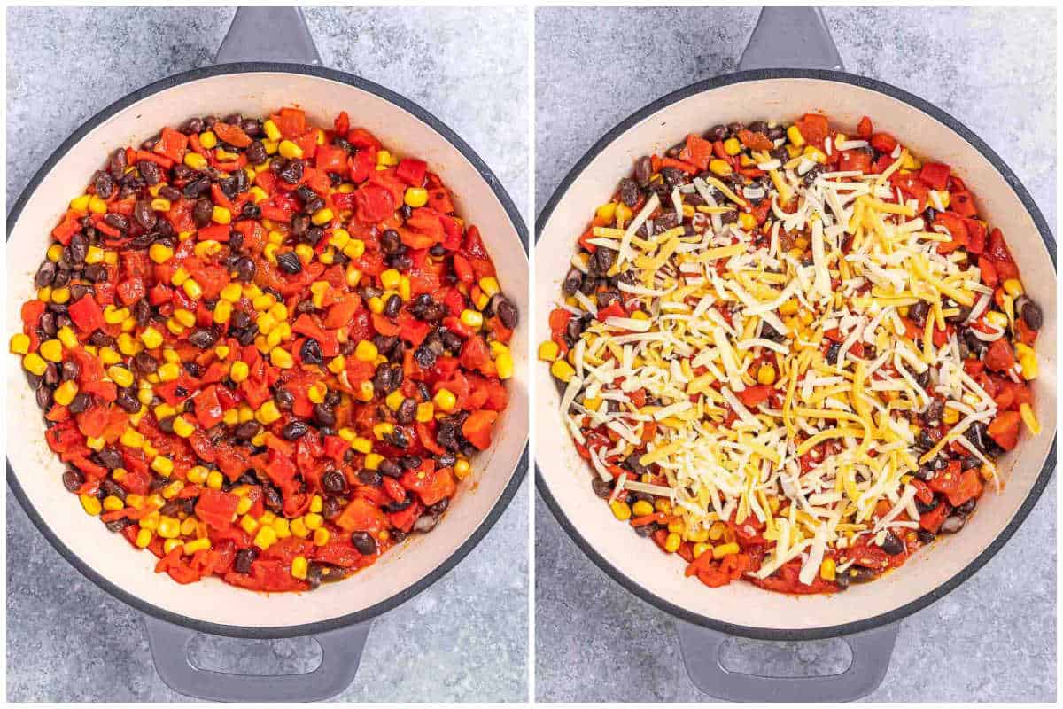 process shot to saute the veggies to make santa fe chicken.