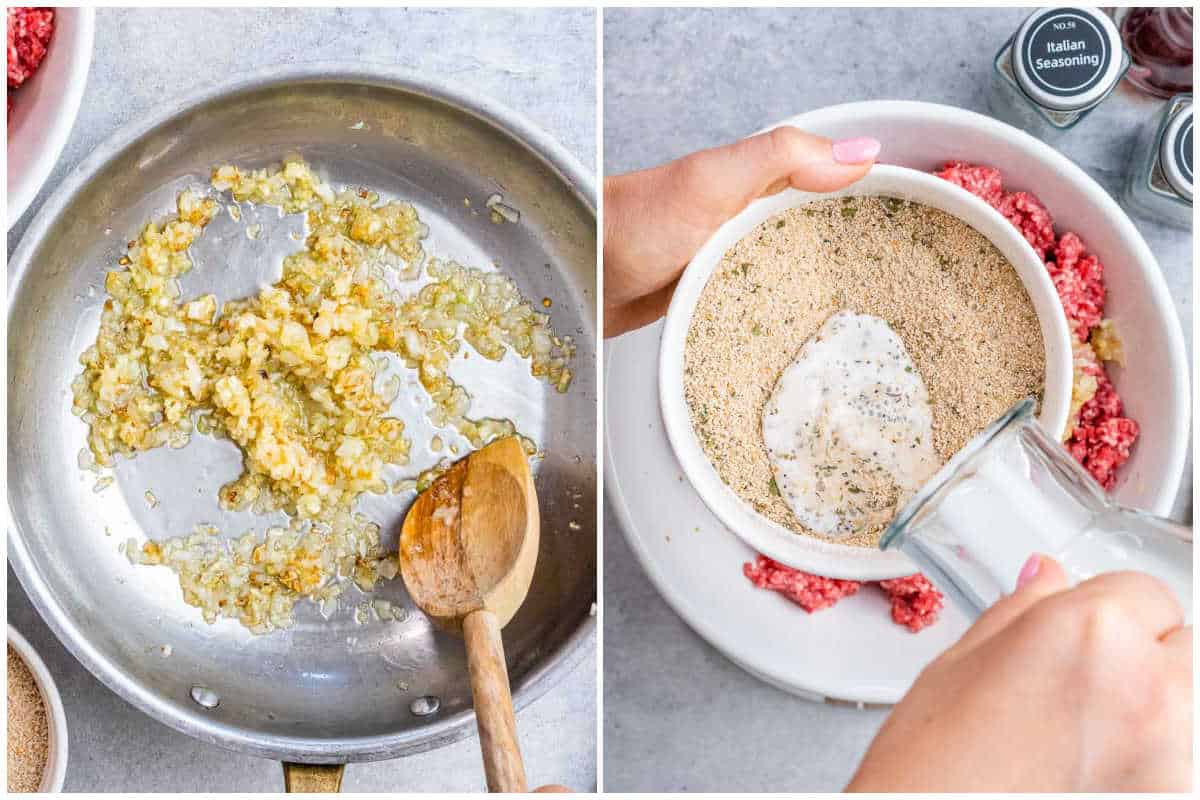 process shot to sautee the onion and prepare the breadcrumbs. 