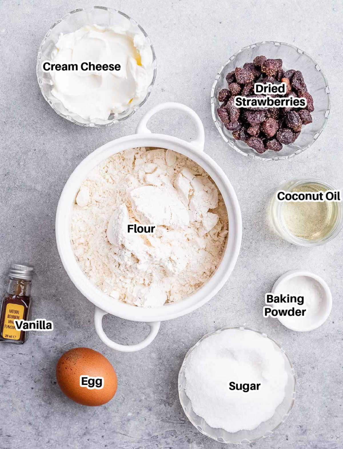 ingredients to make a strawberry cheesecake cookie.