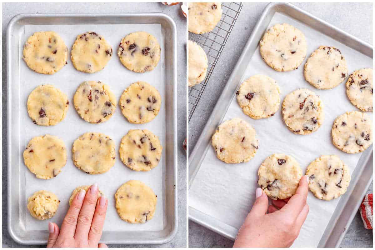 process shot to add the cookies on sheet pan and baking.