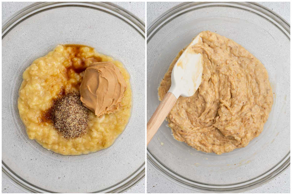 process shot to mix the peanut butter with banana and flax seed.