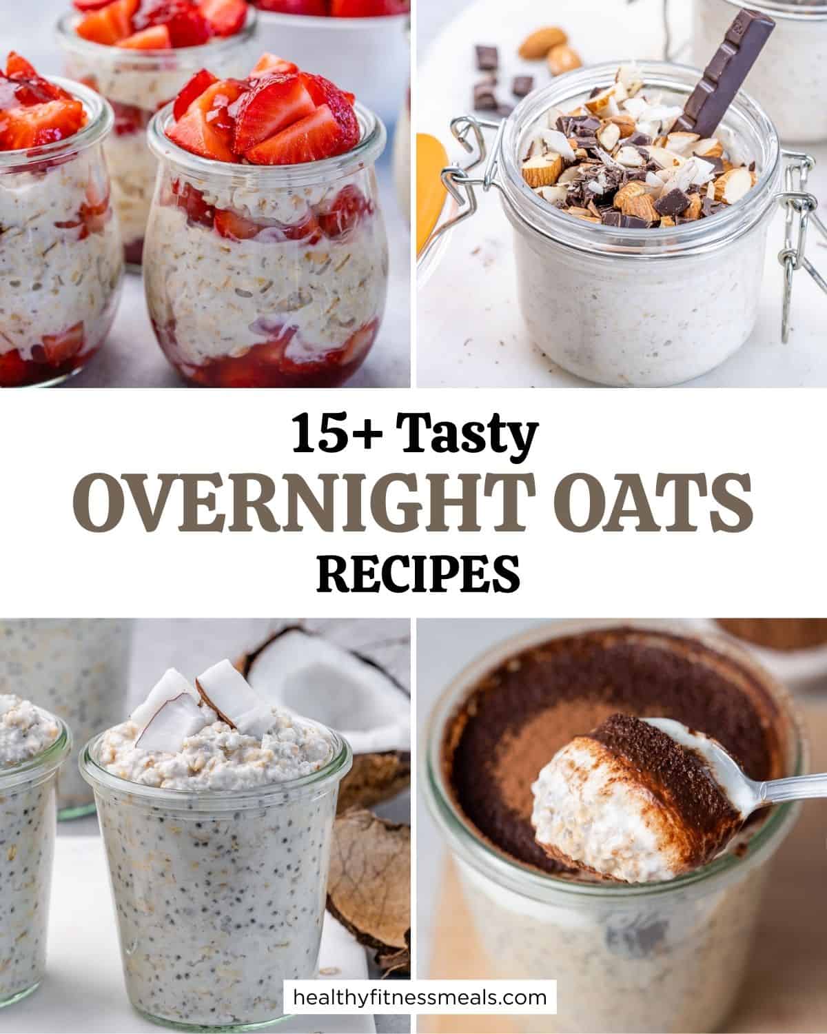 roundup collage for with 4 overnight oat recipes.