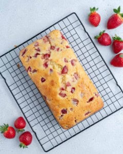 Pound cake is added over a wire rack to cool.