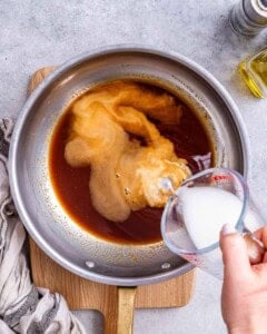 Making the teriyaki sauce in a bowl.