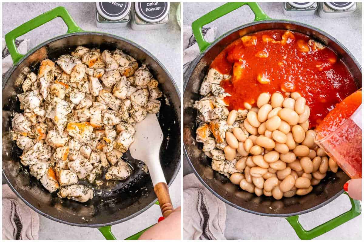 process shot to cook chicken and add tomato sauce.