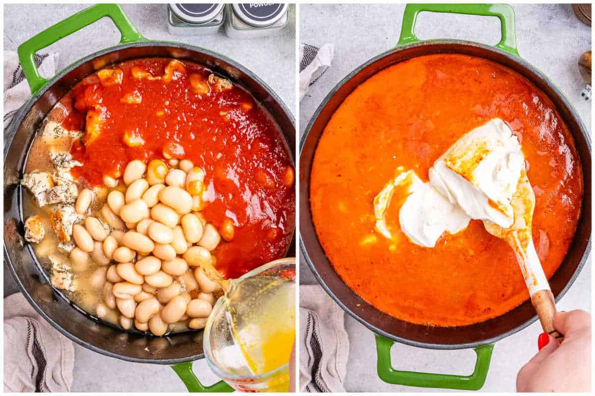 process shot to add the beans and broth into the pot, then add cream cheese.