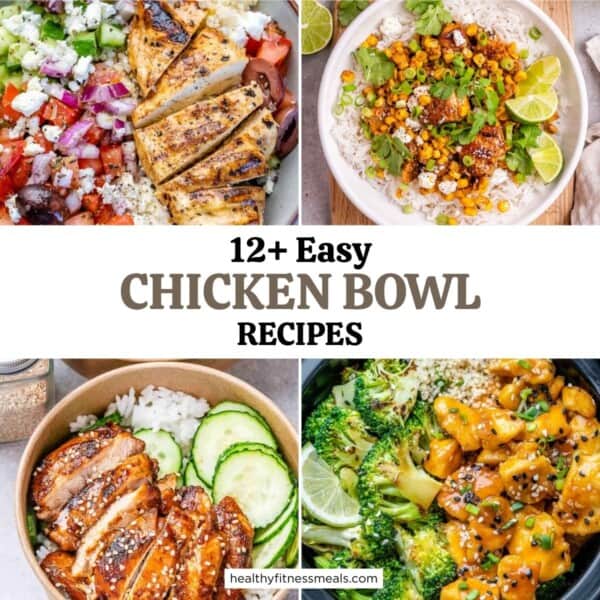 collage for four chicken bowls.