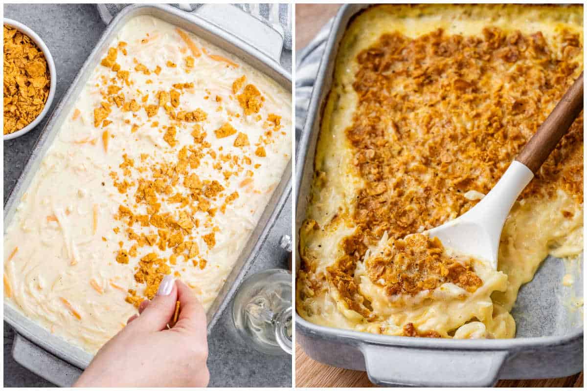 process shot to top the casserole with chopped chips and baking in the dish.