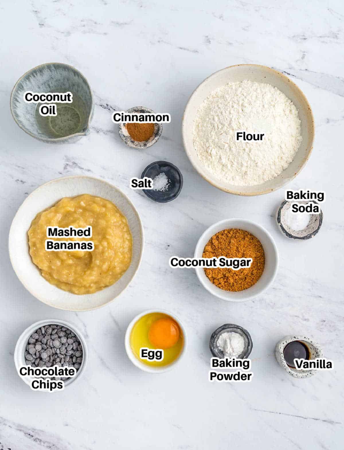 ingredients for mini banana muffins. 