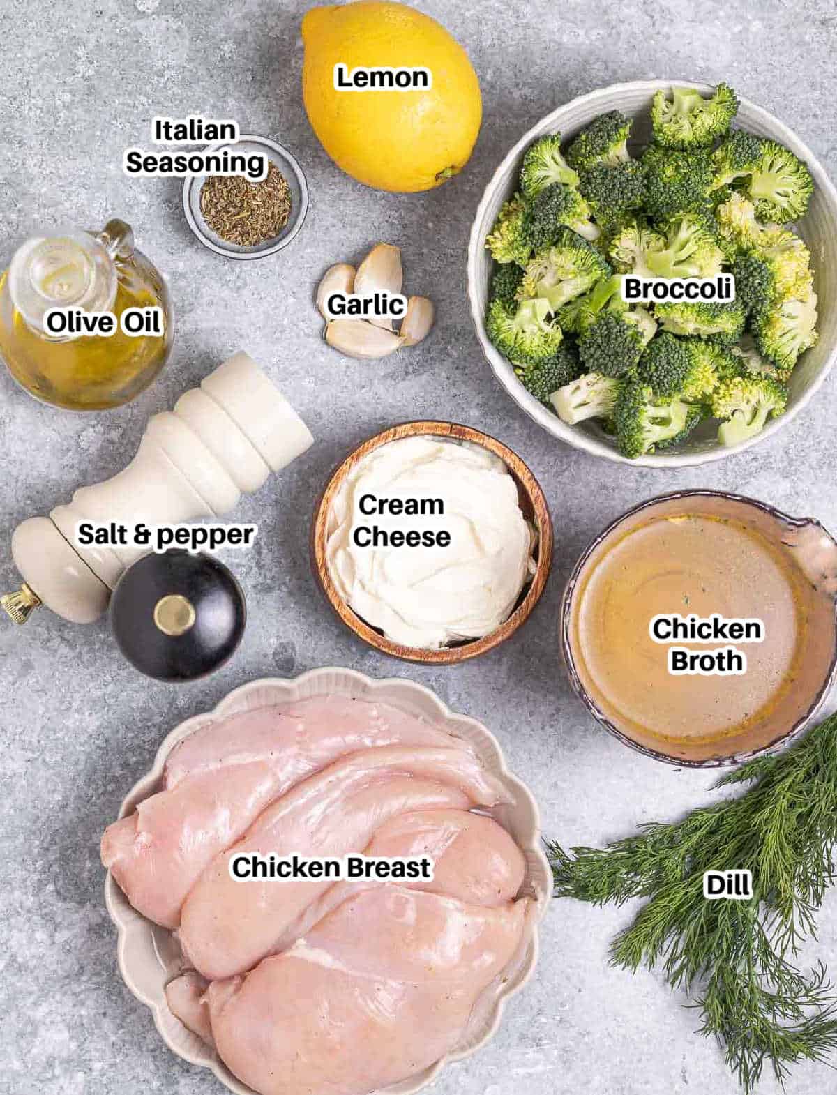 ingredients to make seared chicken in dill sauce.