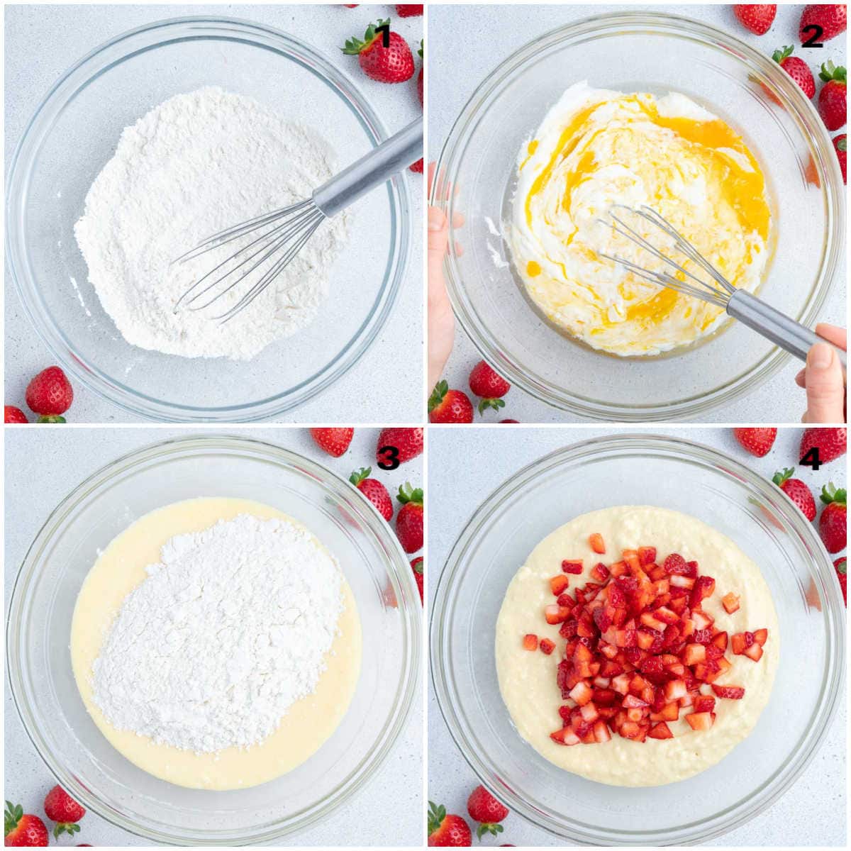 process shot to make the batter for the pound cake and add chopped strawberries.