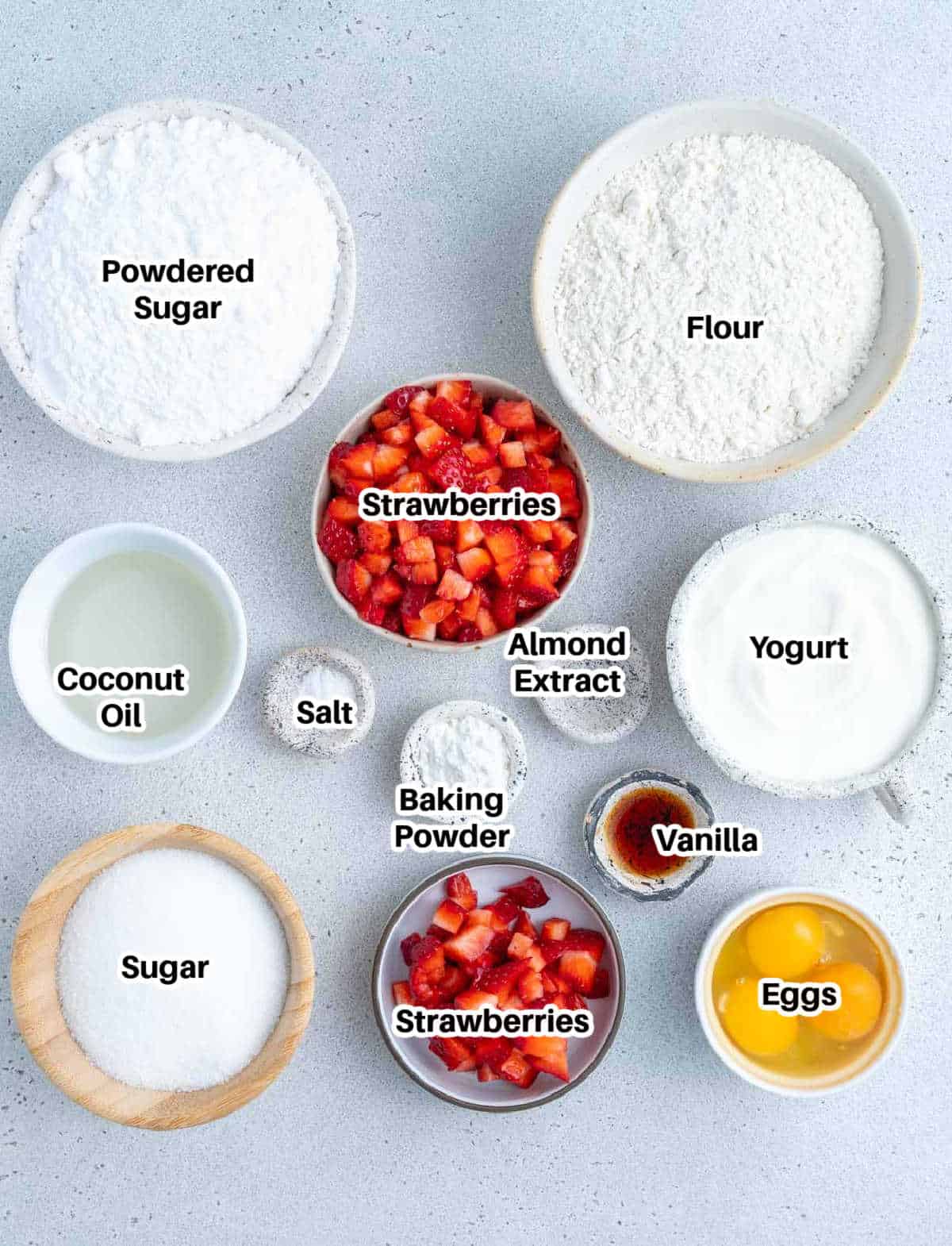 ingredients to make strawberry pound cake.