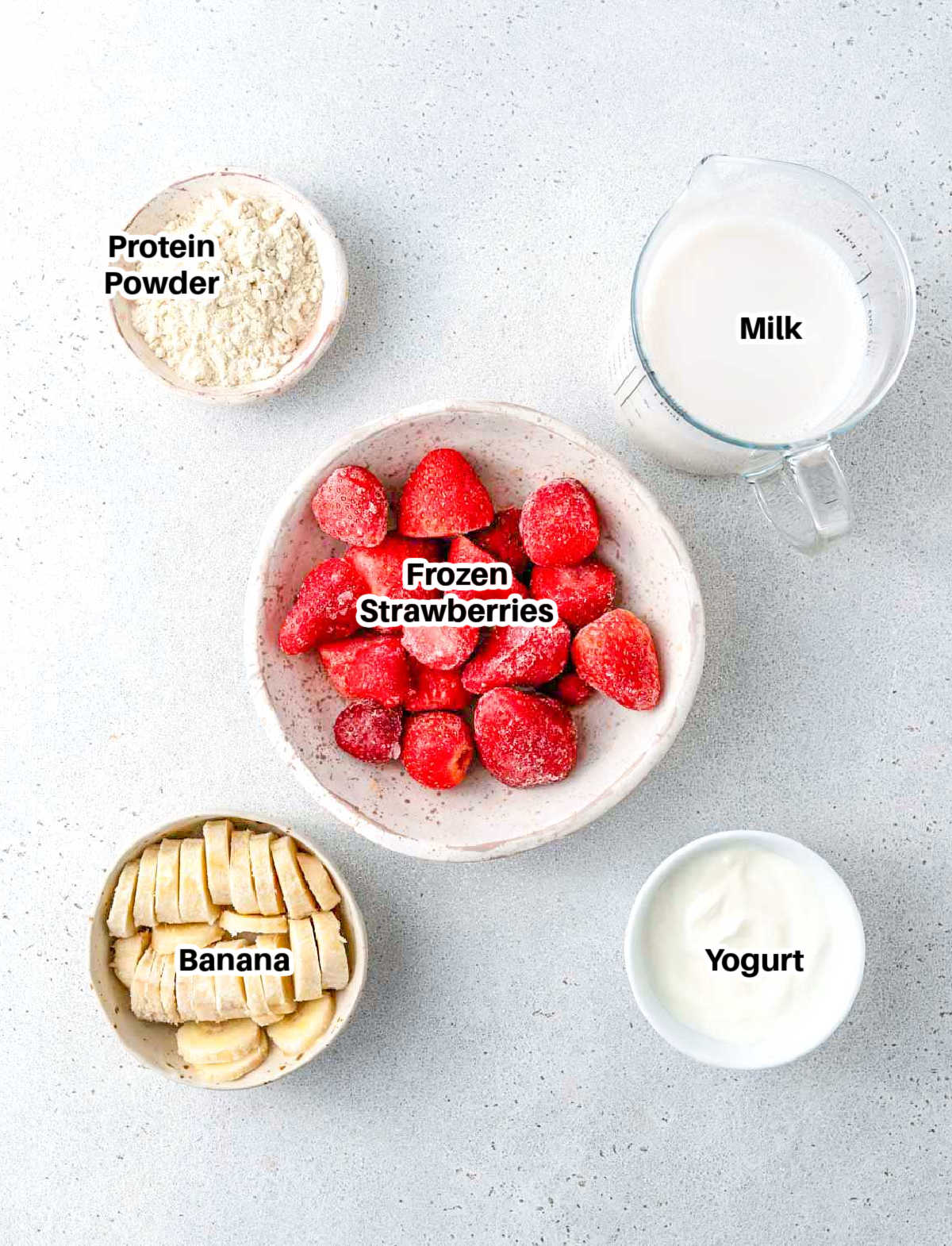 ingredient for strawberry protein shake.