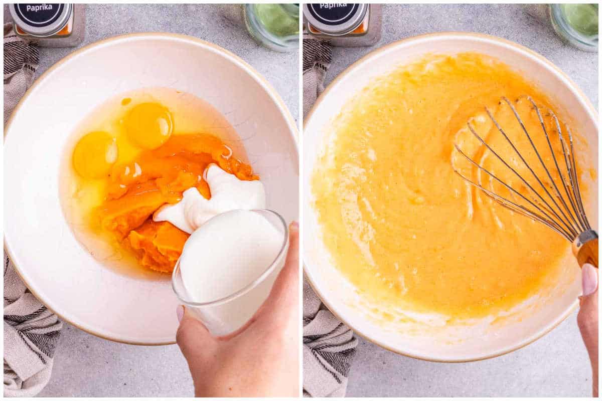 process shot to make the batter for sweet potato waffles.