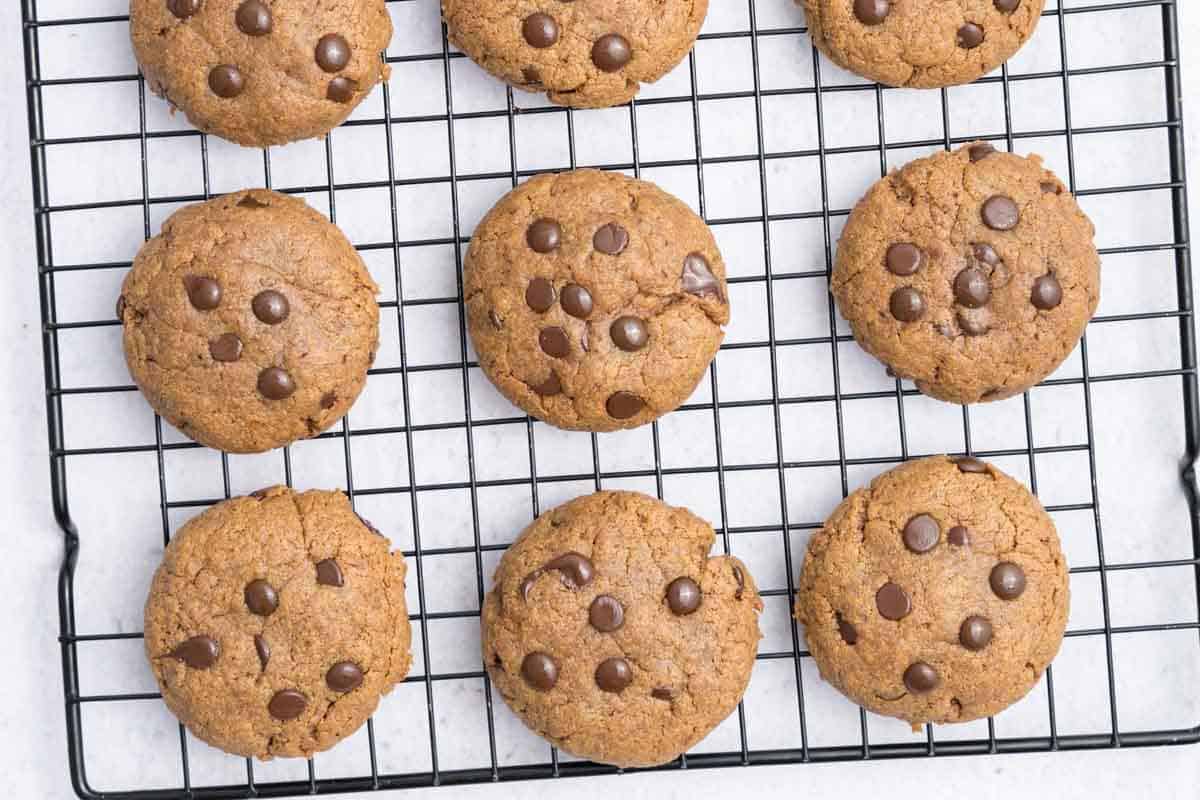 baked cookies on a wire rack to be cooled.
