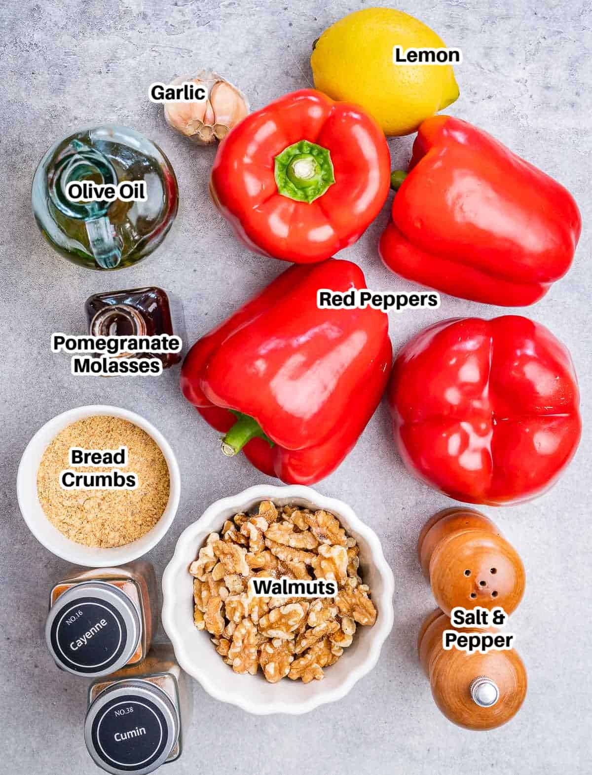 ingredients for homemade muhammara.