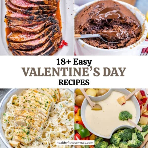 collage for 4 images for roundup of valentine's day recipes.