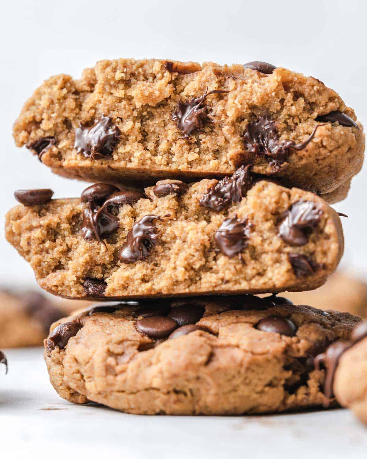 stacked cookies with chocolate chips.
