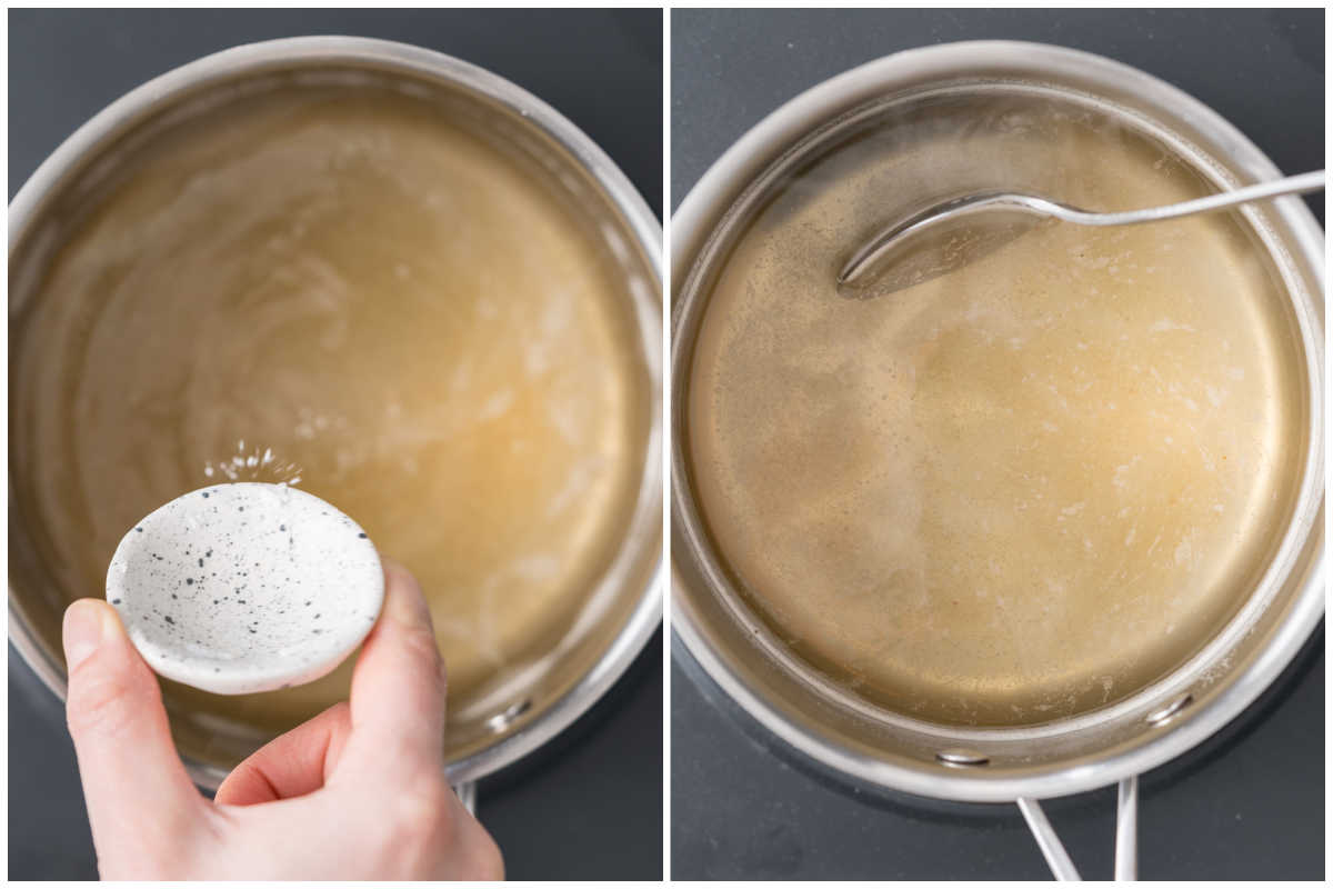 process shot of making brine for the pickled eggs.