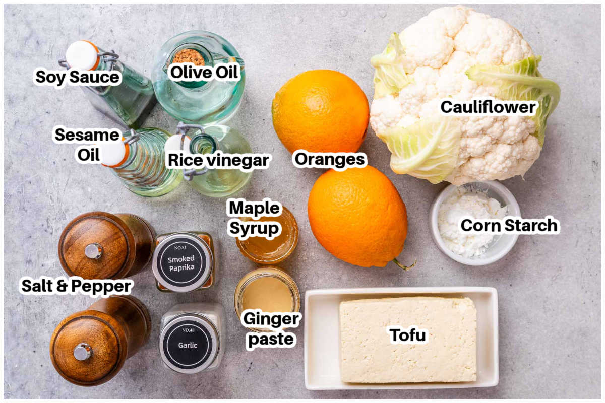 ingredients for crispy orange tofu.