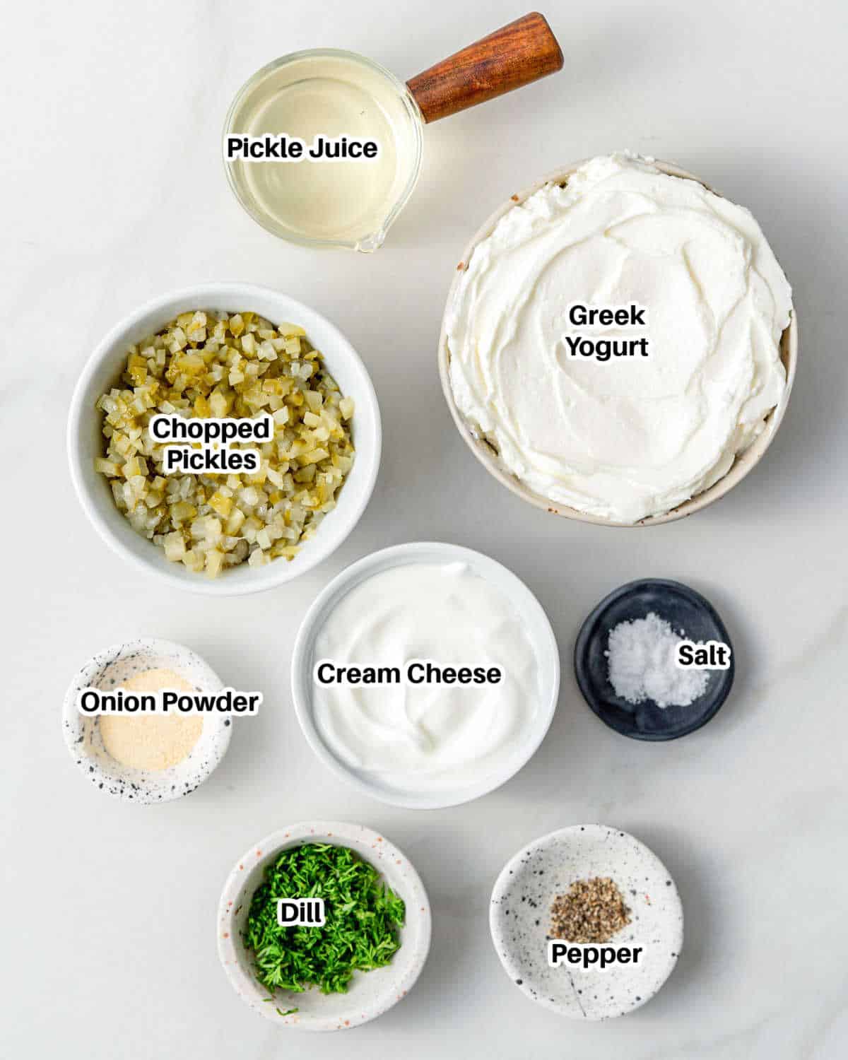 ingredients to make dill pickle dip.