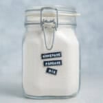 a jar with pancake mix.