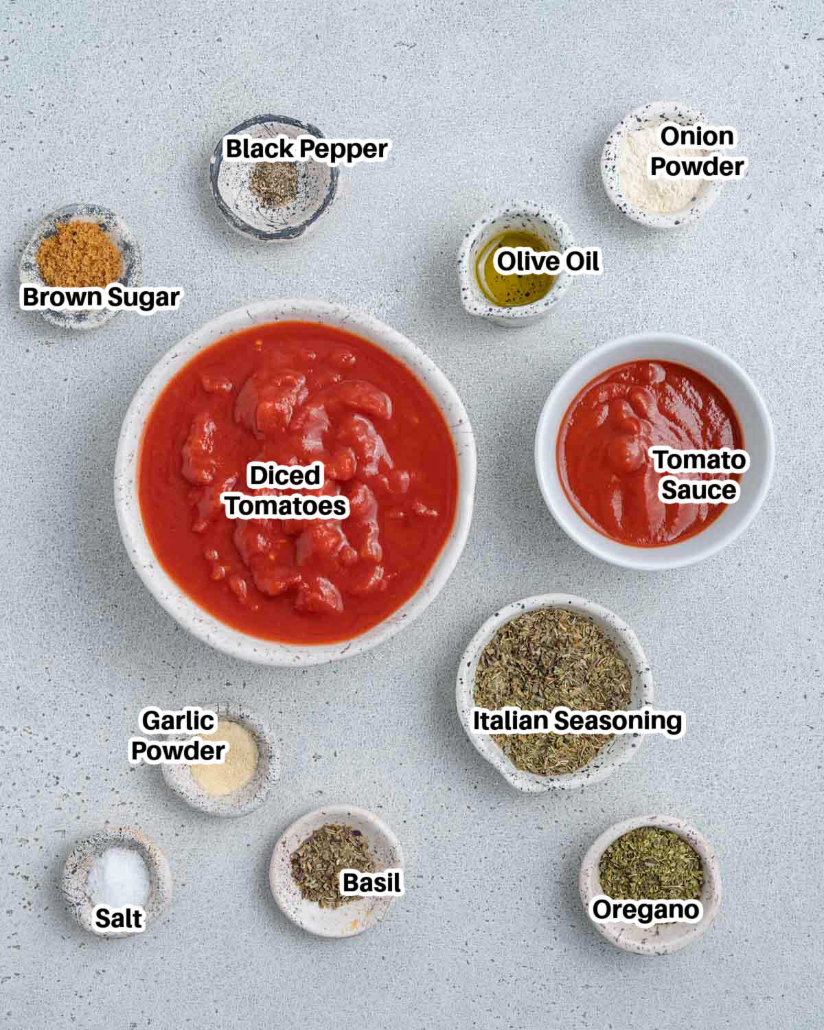 ingredients to make homemade pizza sauce.