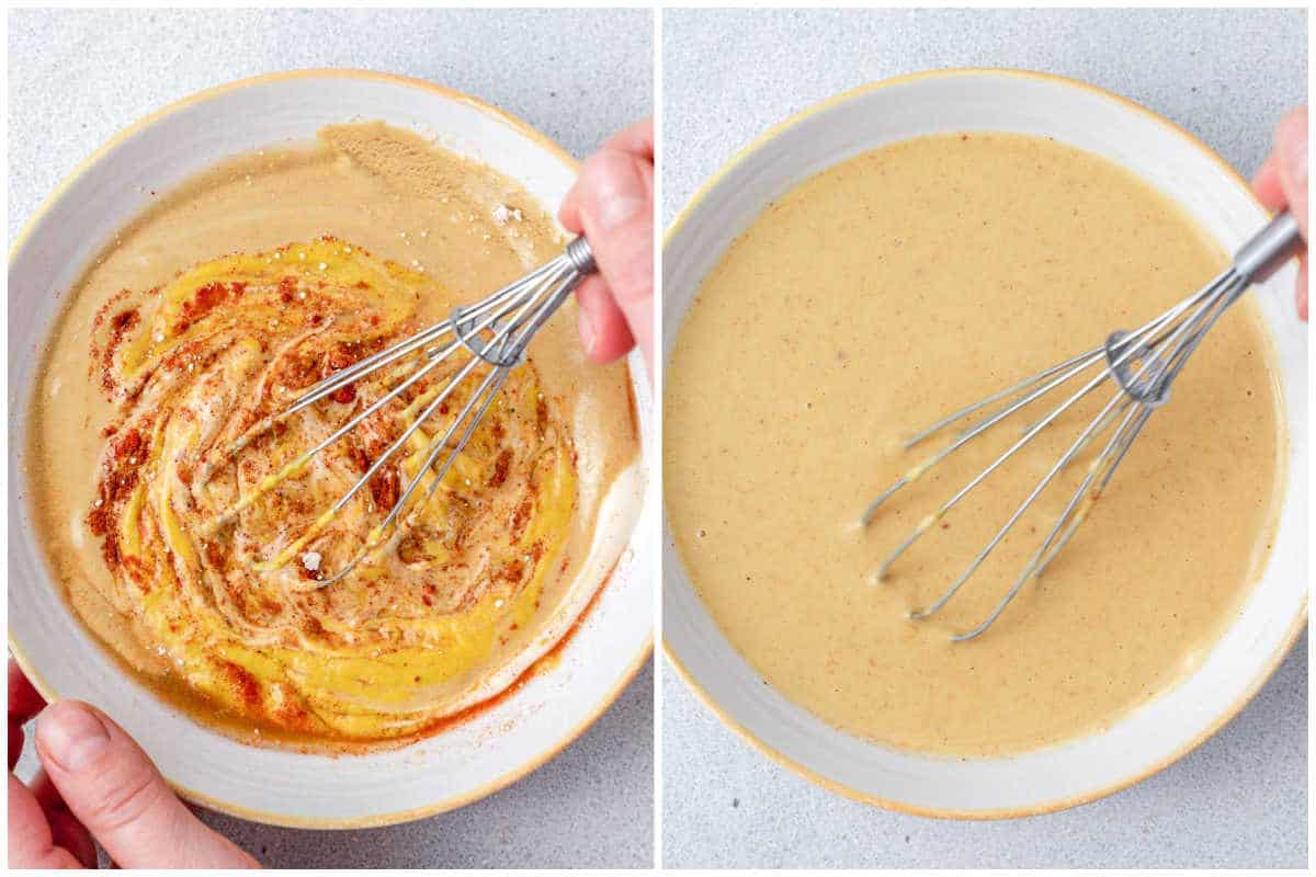 mixing the sauce ingredients in a bowl.