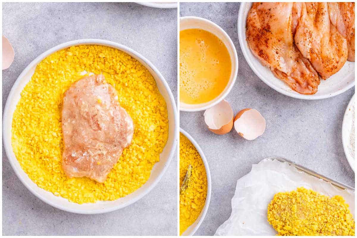 process shot to bread the chicken breast.