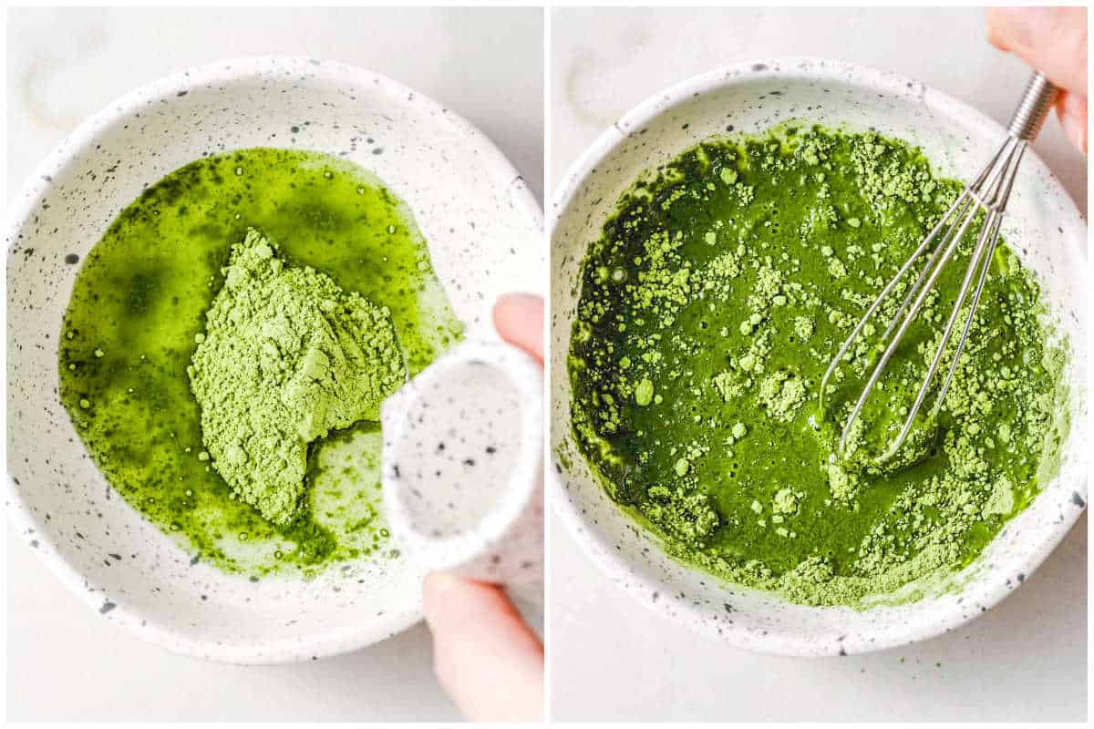 process shot of mixing the matcha with water.