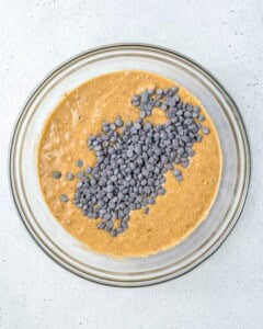 chocolate chips added over the banana bread batter.