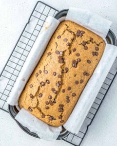 banana bread baked in a pan.