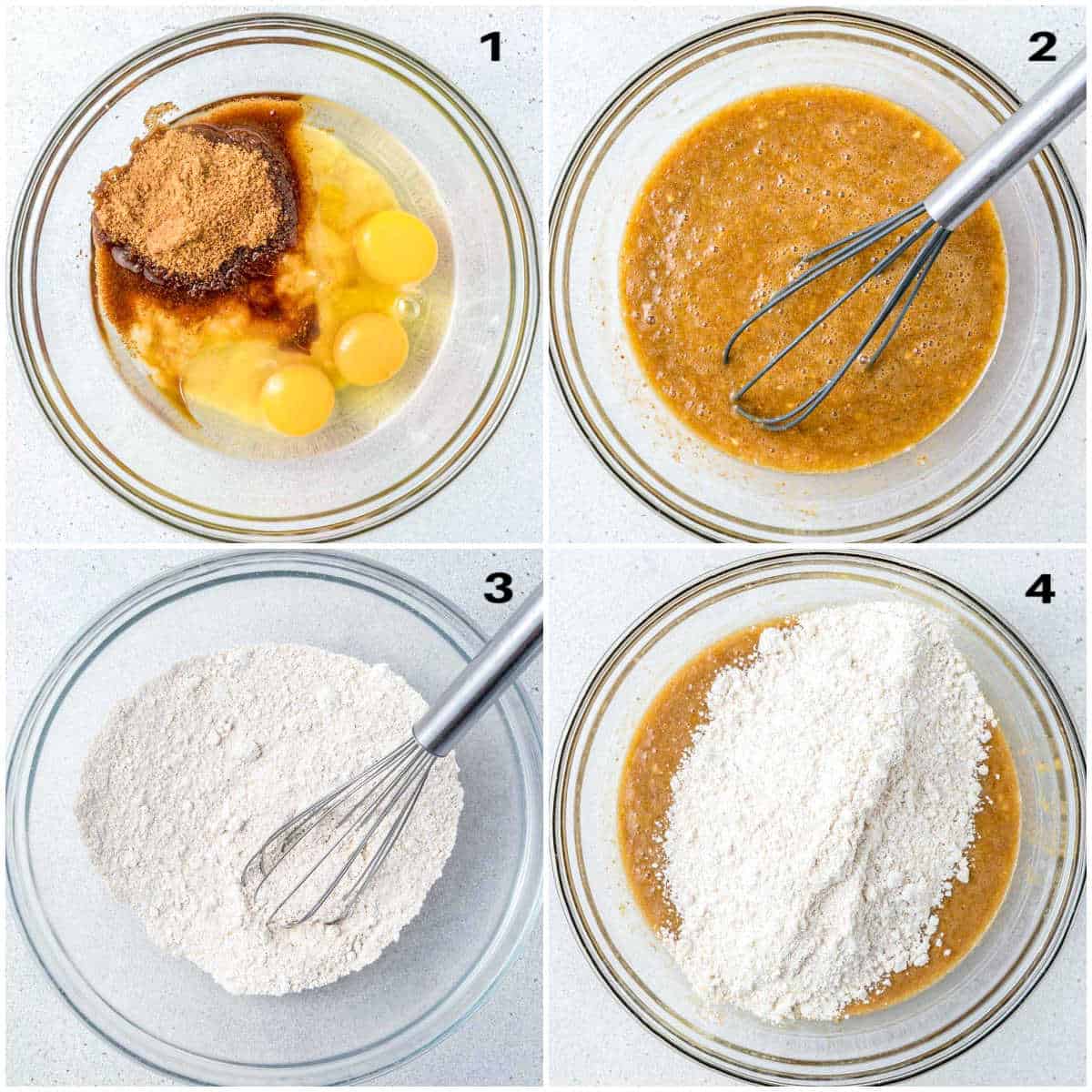 process shot to make the batter for banana bread with oat flour in a bowl.