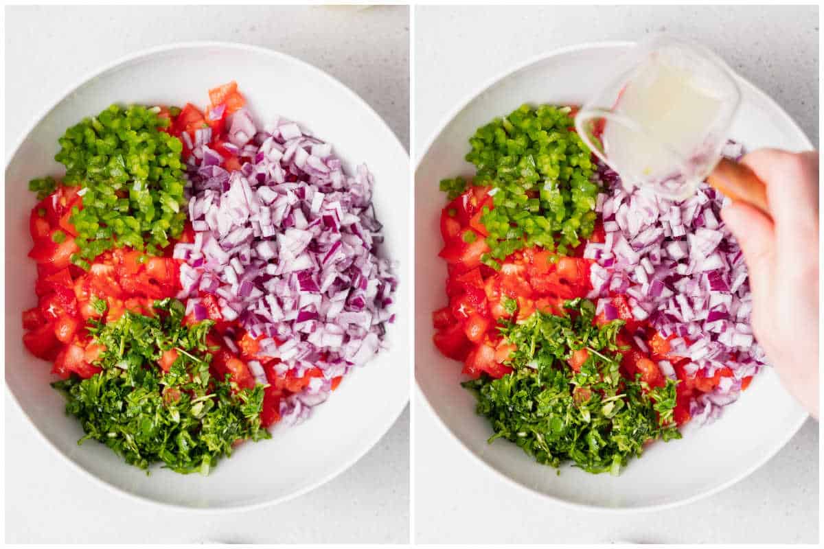 process shot to add chopped tomatoes and veggies for the pico de gallo.