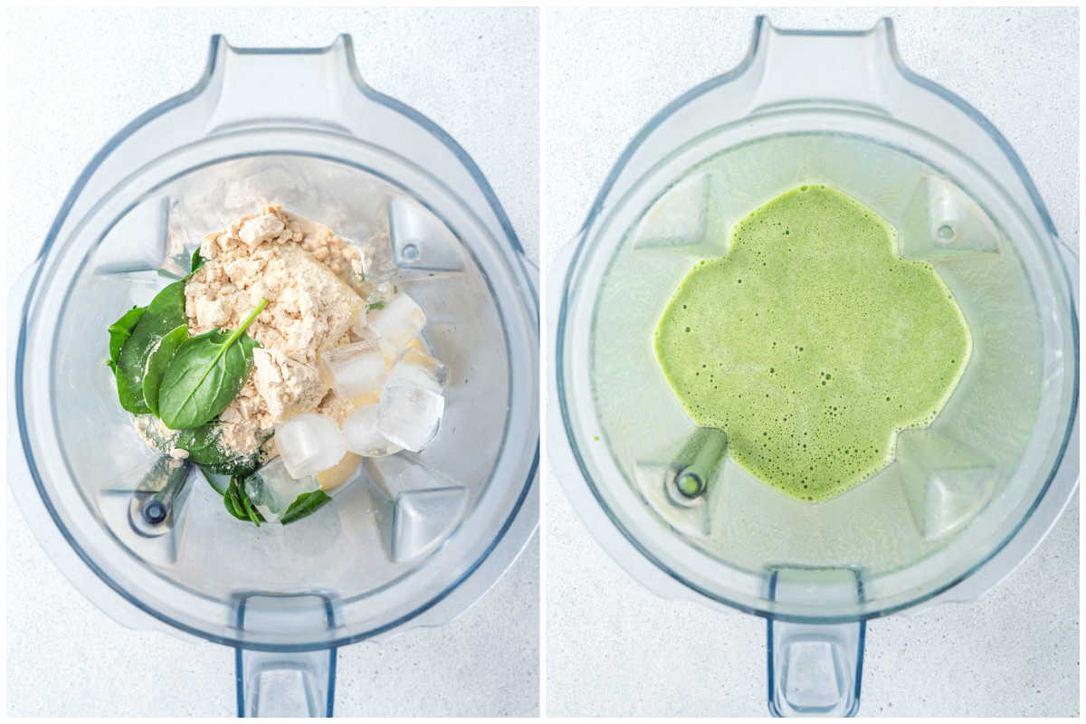 process shot to blend the ingredients for shamrock smoothie in a blender.