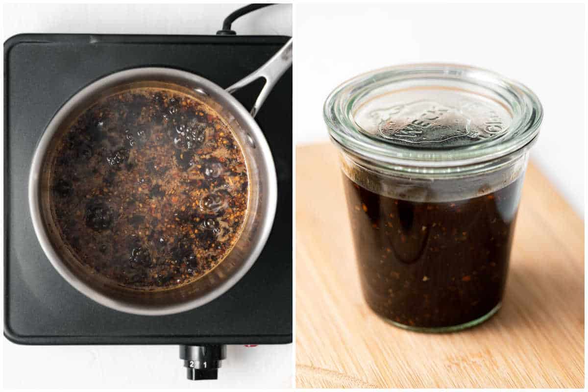 proces shot to cook the teriyaki sauce and store in a jar.