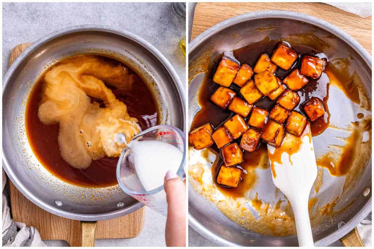 process shot to make the teriyaki sauce and cook it with the tofu.