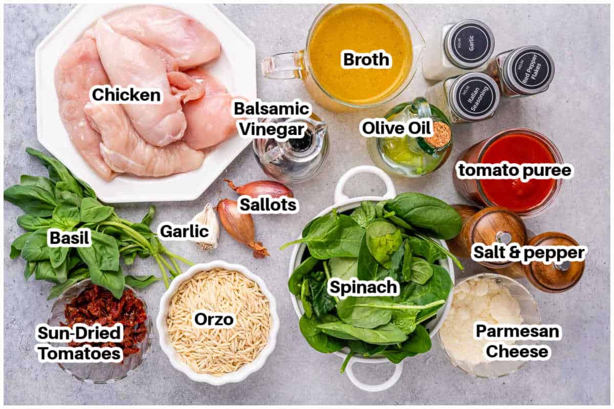 ingredients to make tuscan chicken orzo.