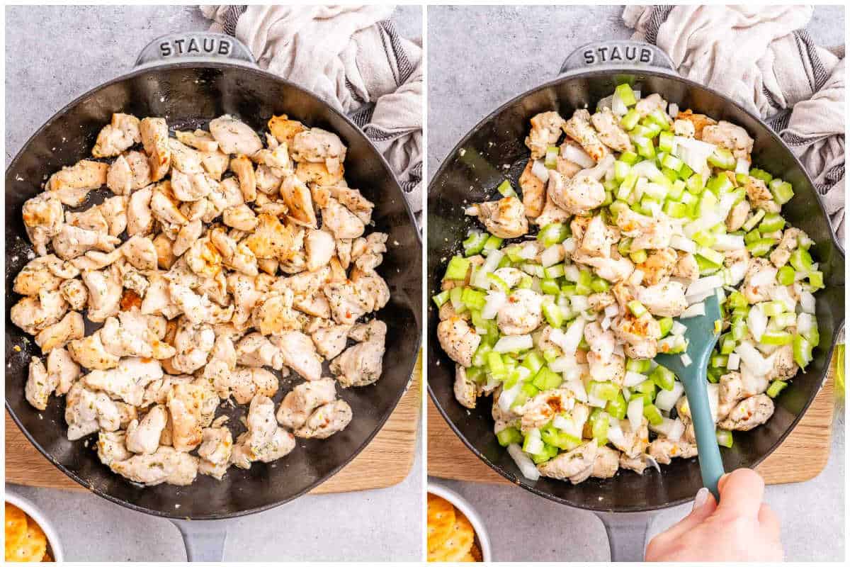 process shot to cook the chicken bites and adding veggies.