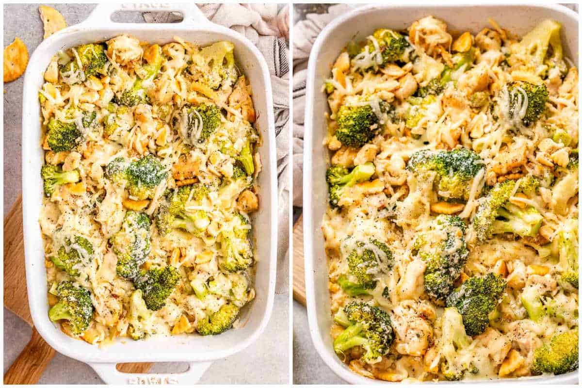 process shot to bake the chicken divan in a dish.