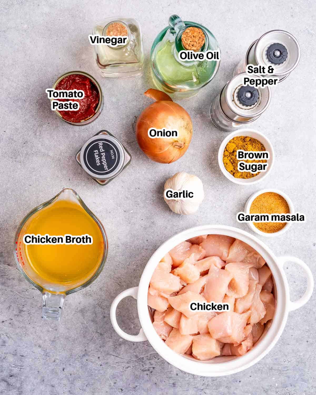 ingredients to make chicken vindaloo.