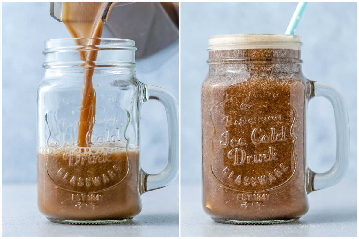 process shot for pouring protein shake into the jar.