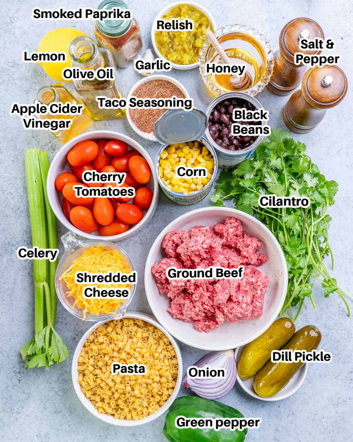 ingredients to make cowboy pasta salad.