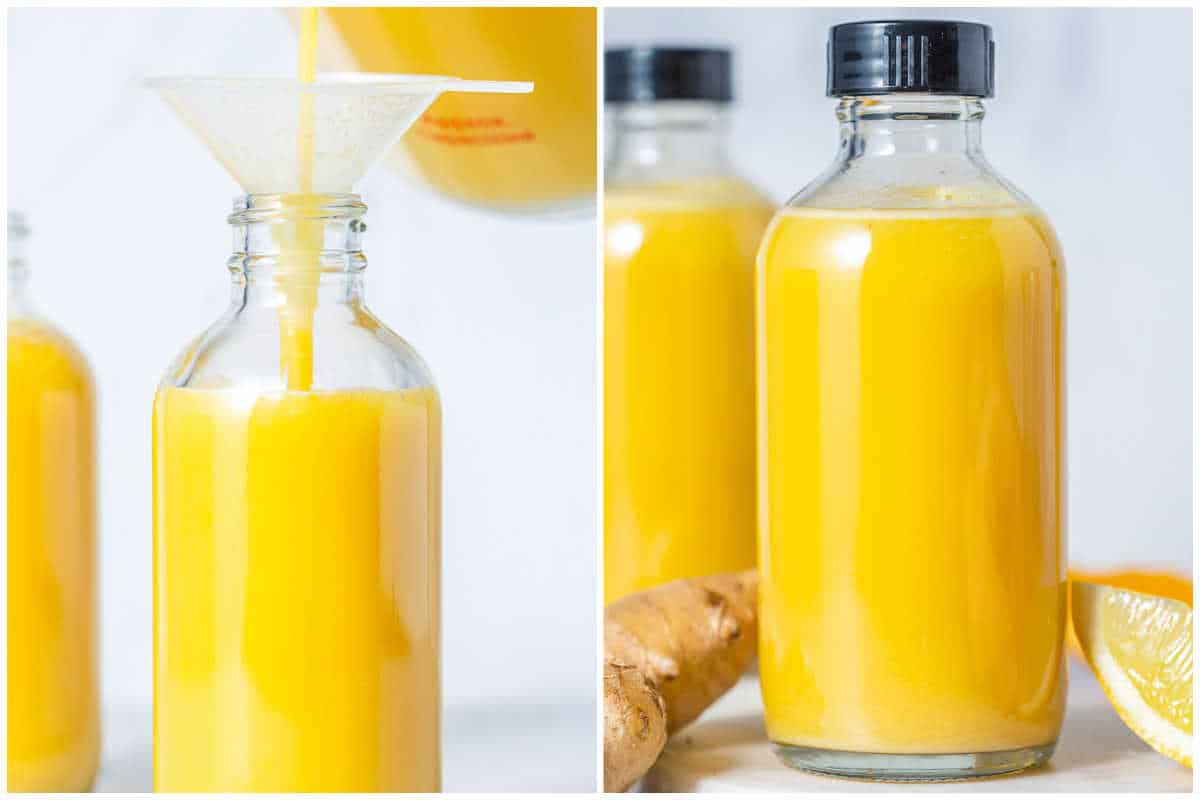 process shot to adding the lemon ginger shot in a bottle.