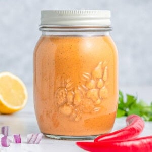 a sealed jar with peri peri sauce.