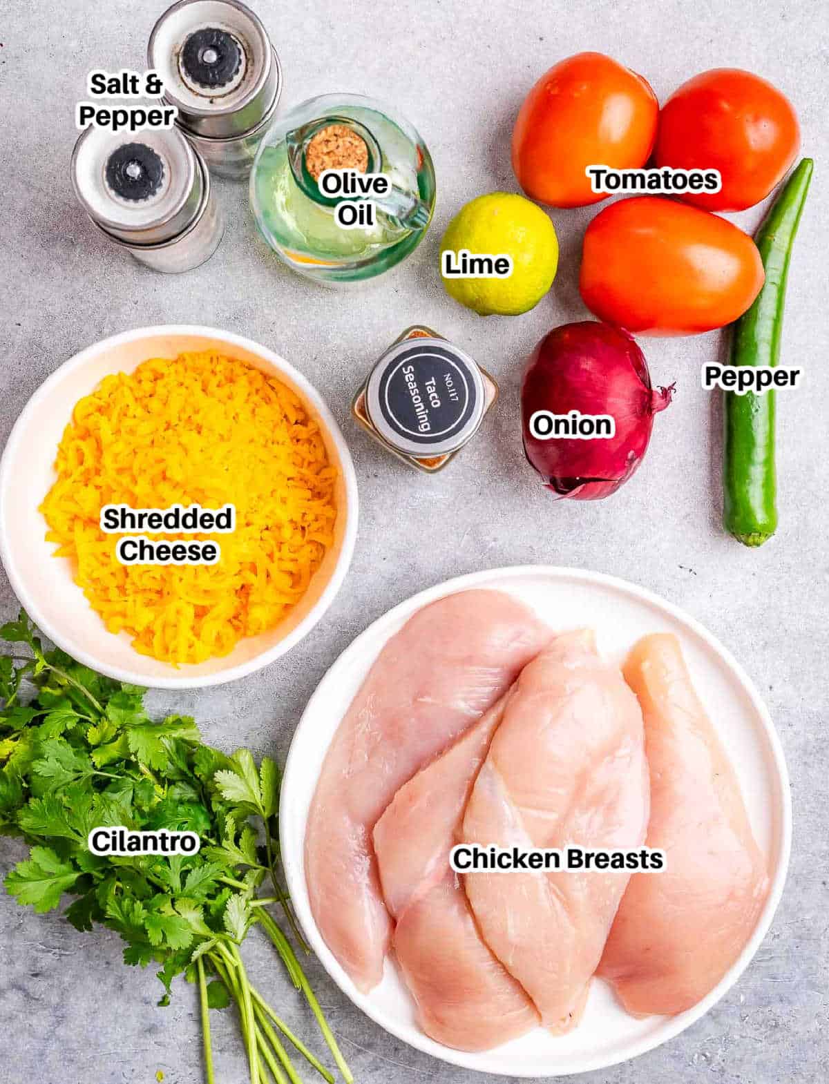 ingredients to make baked salsa chicken.