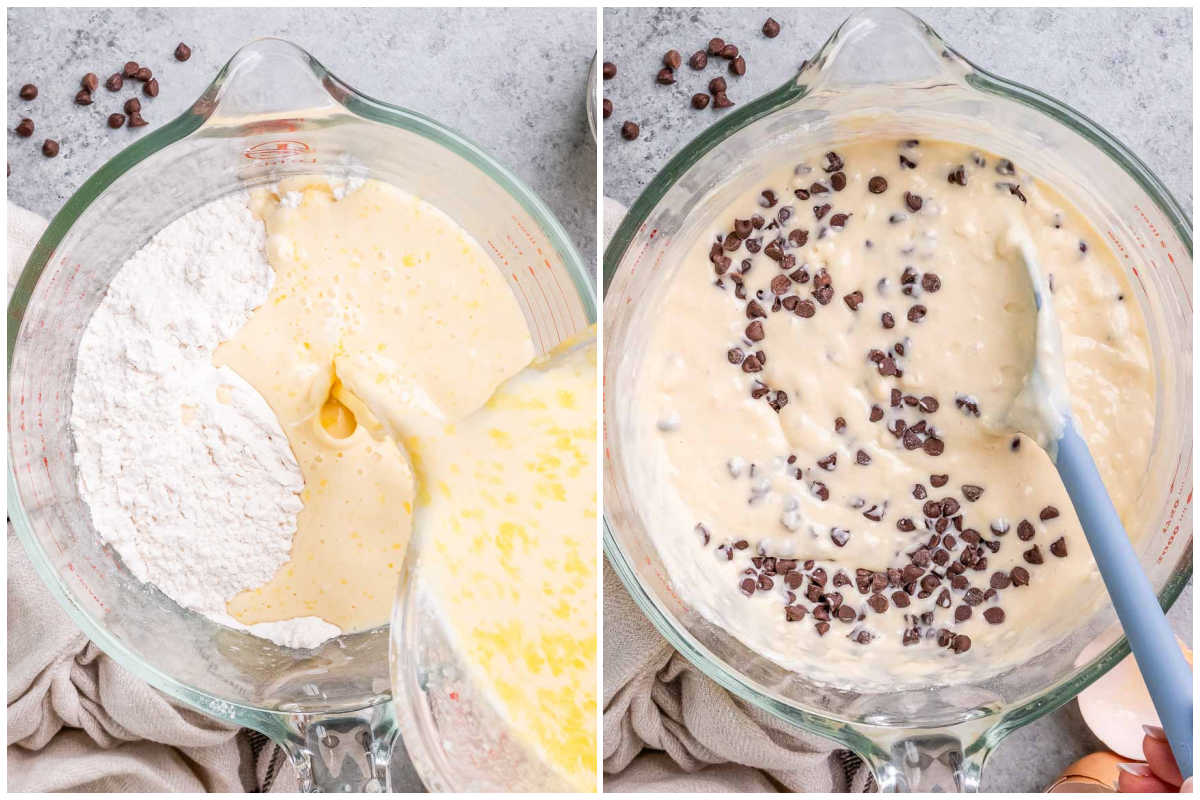 process shot to making the batter and adding in the chocolate chips.