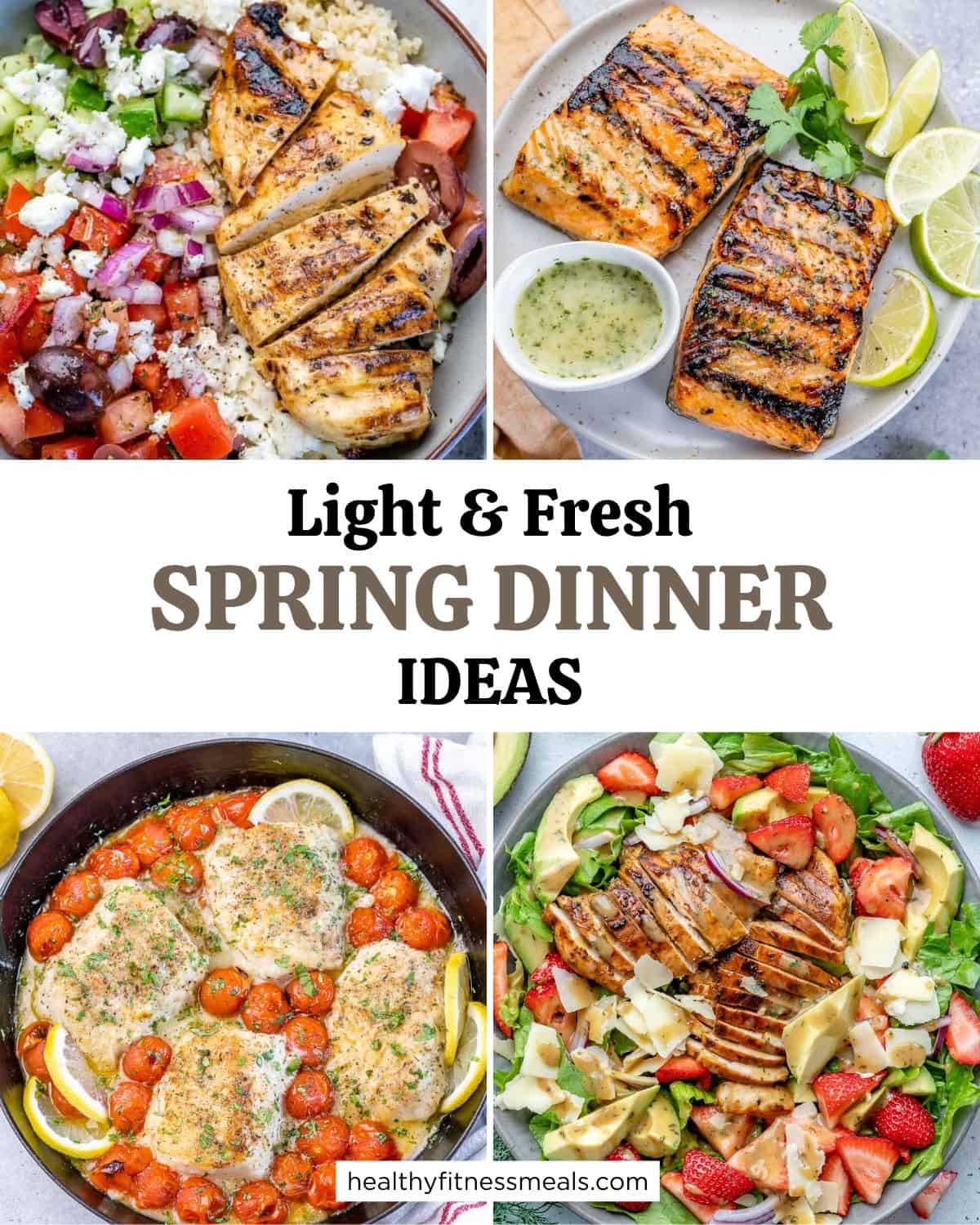 collage of 4 meals that can be made for spring dinners.